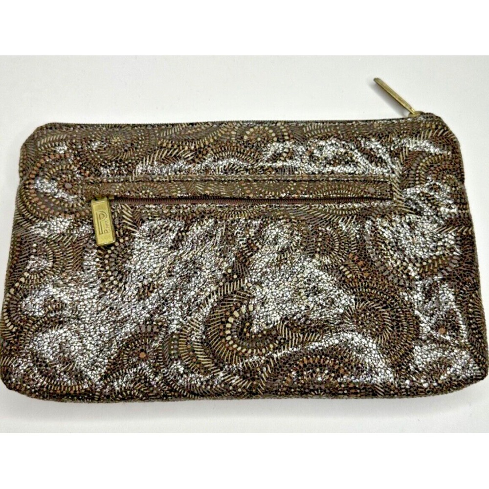 Bags by Pinky Clutch Leather Made USA Brown Swirl Pattern Vintage 10x6.5